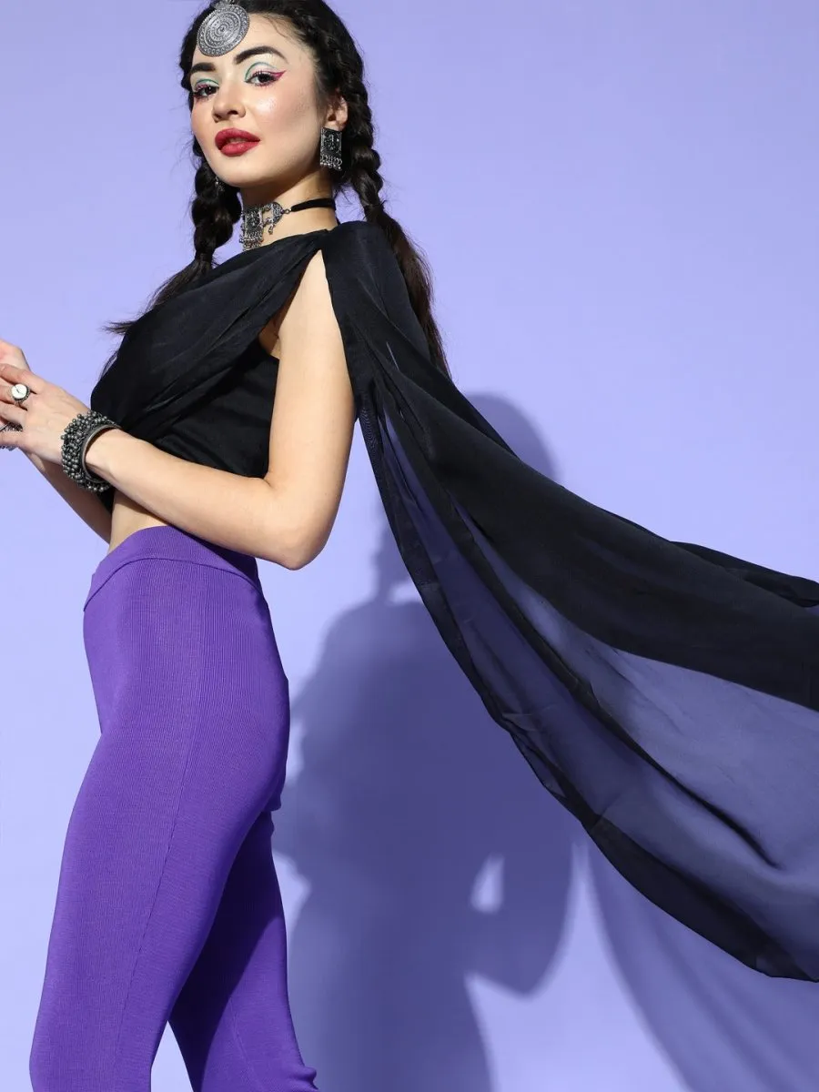 Black Silk Blend Solid Crop Top