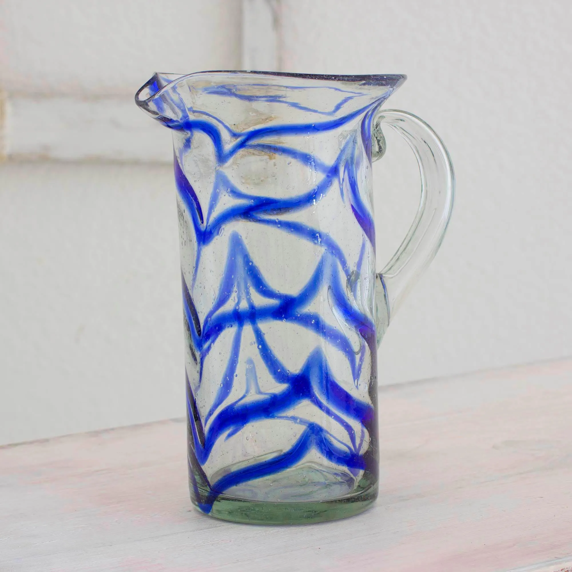 Blue Caress Blown glass pitcher