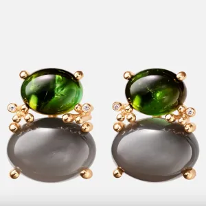 BoHo stud earrings with grey moonstone and green tourmaline