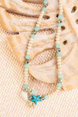 By The Coast Starfish Mint Glass & Wood Beaded Choker