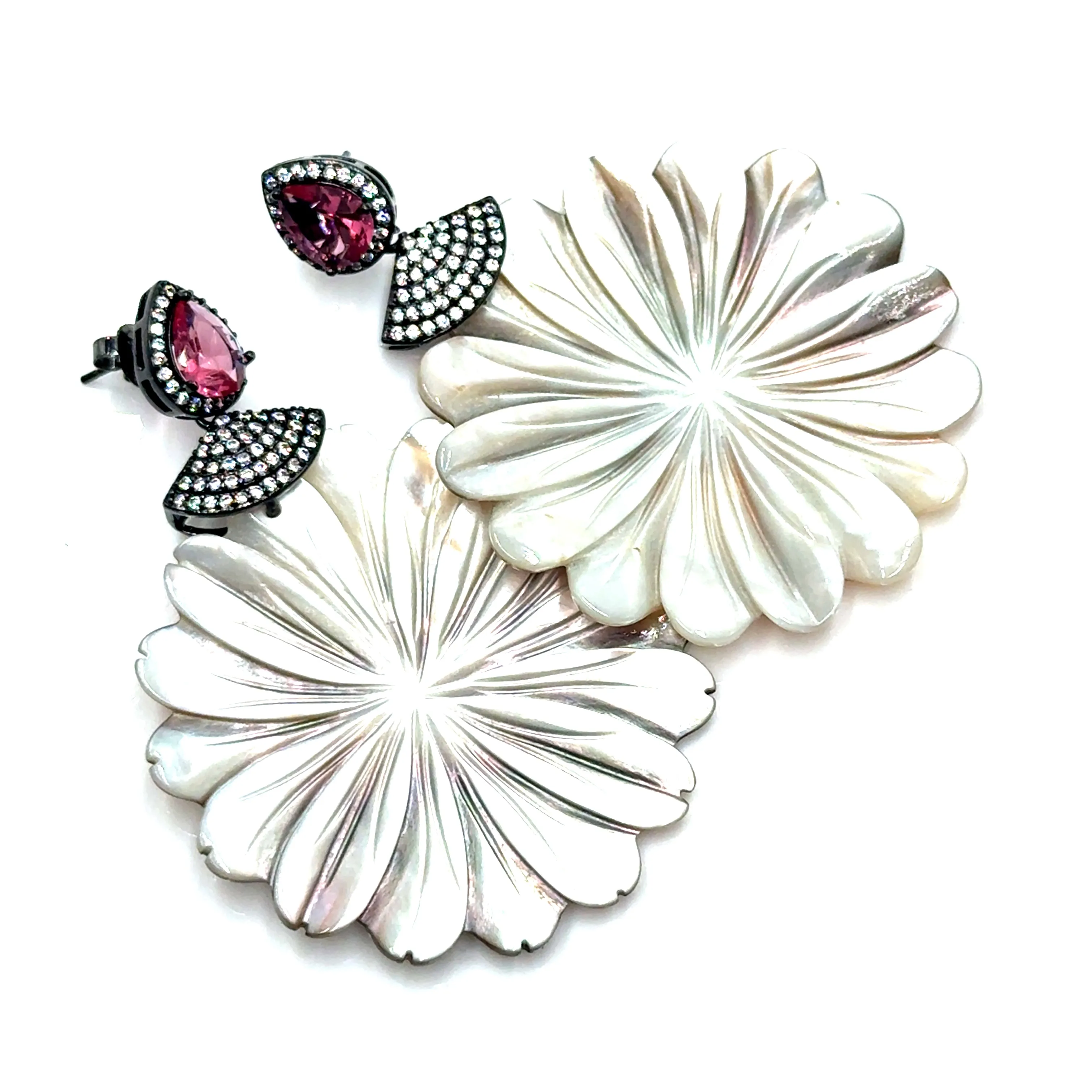 Carved Mother Of Pearl Floral Statement Earring