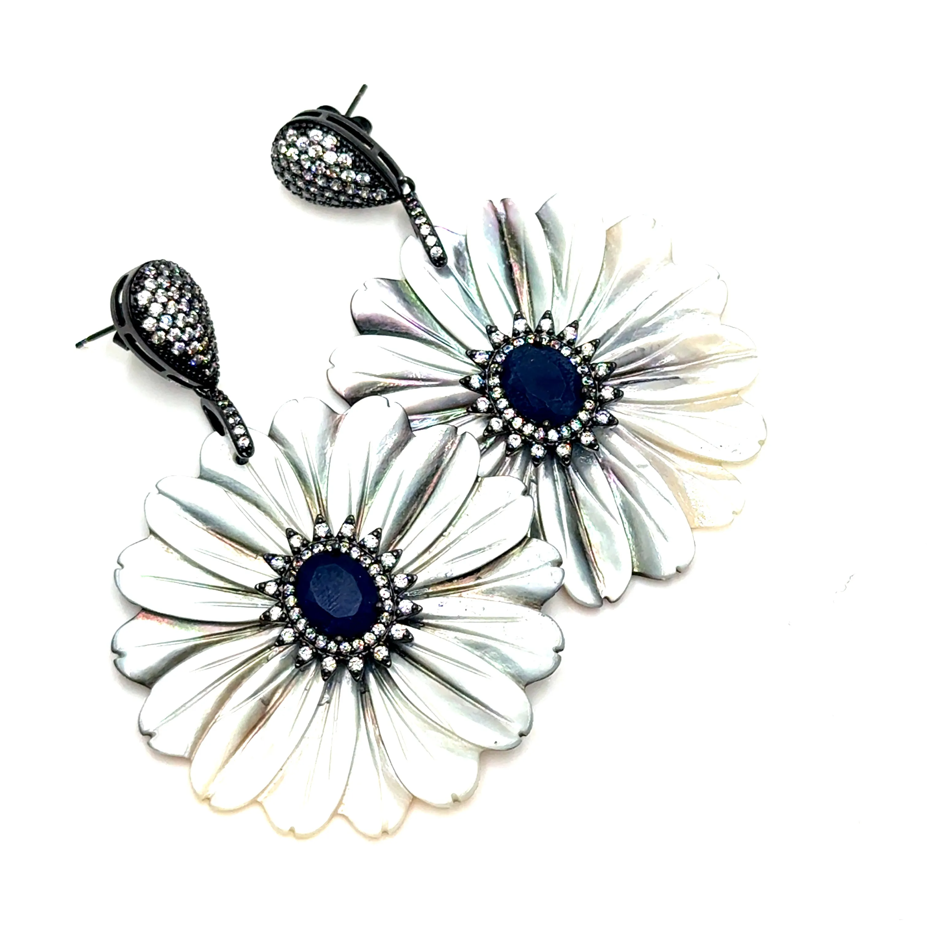 Carved Mother Of Pearl Floral Statement Earring