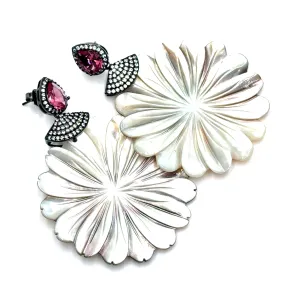 Carved Mother Of Pearl Floral Statement Earring