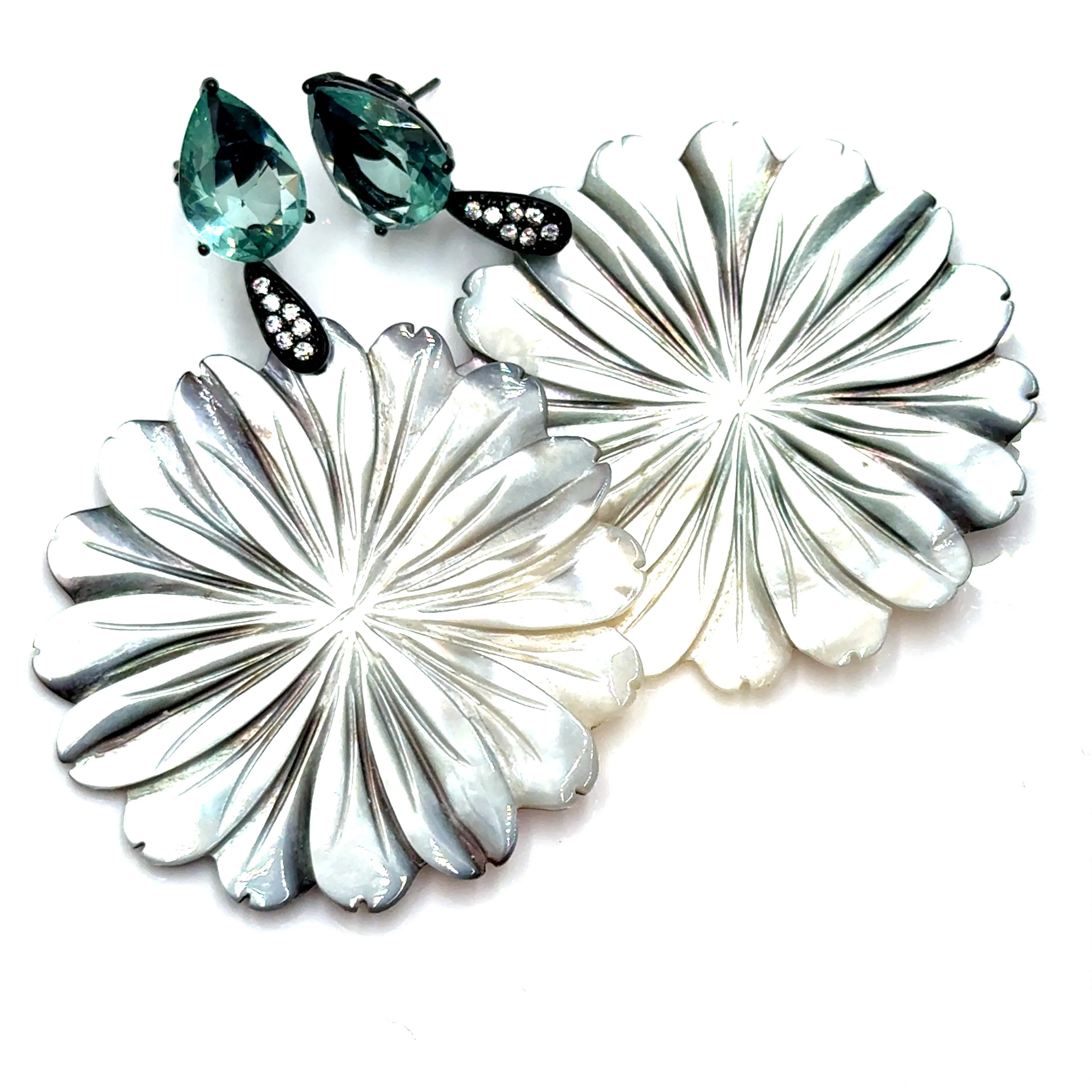 Carved Mother Of Pearl Floral Statement Earring