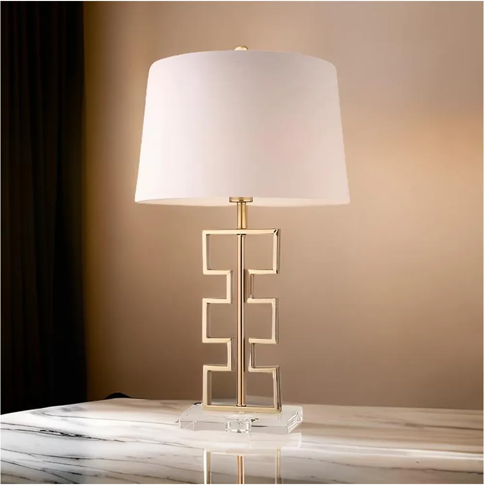 Carved Stone Design Table Lamp With Acrylic Base