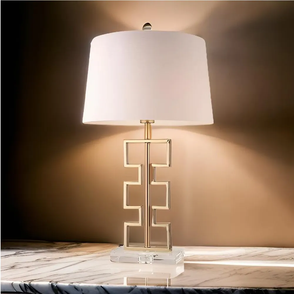 Carved Stone Design Table Lamp With Acrylic Base