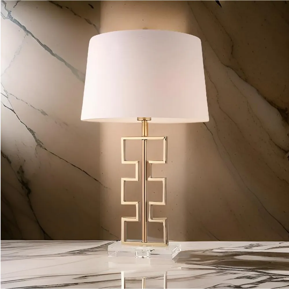 Carved Stone Design Table Lamp With Acrylic Base