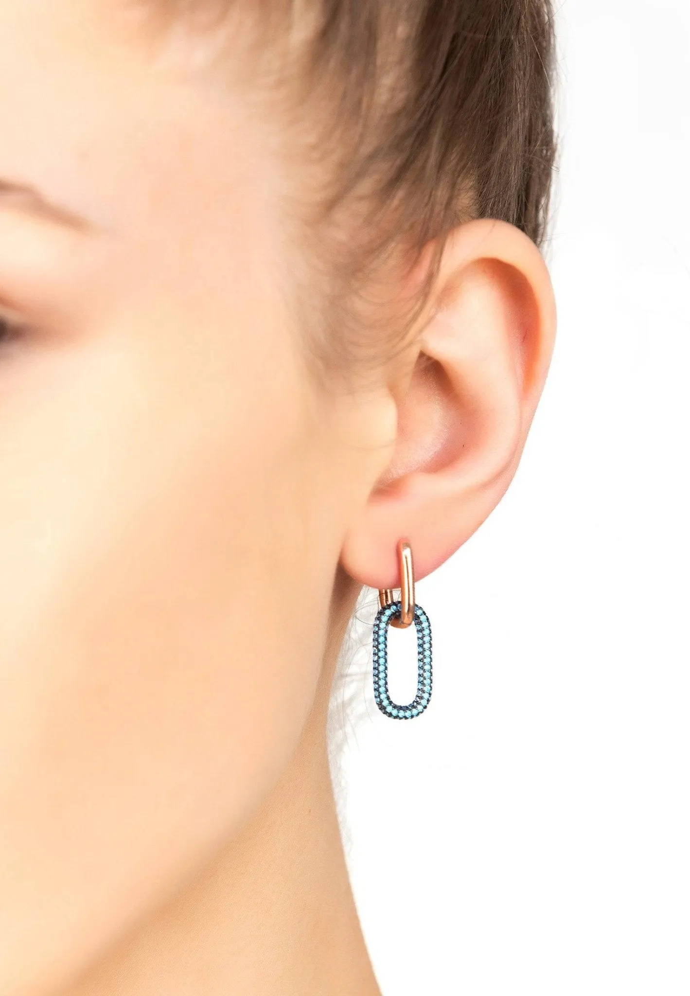 Chain Link Earrings Turquoise Blue Rosegold