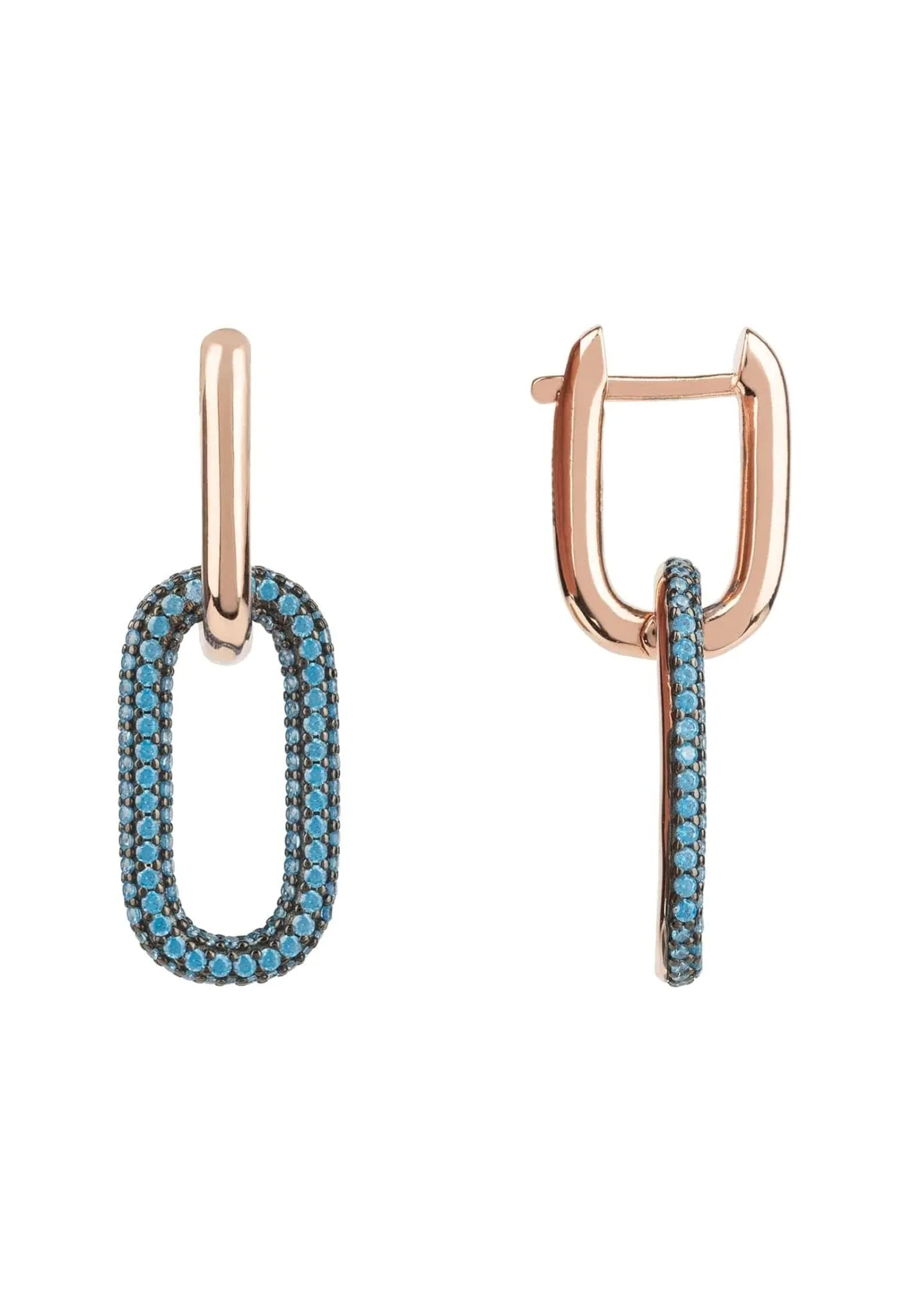 Chain Link Earrings Turquoise Blue Rosegold