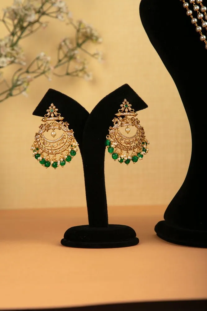Chandbali Green Bead Pearl Haram