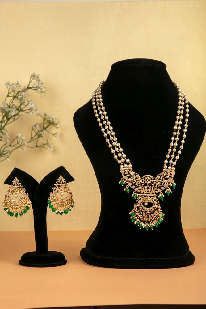 Chandbali Green Bead Pearl Haram