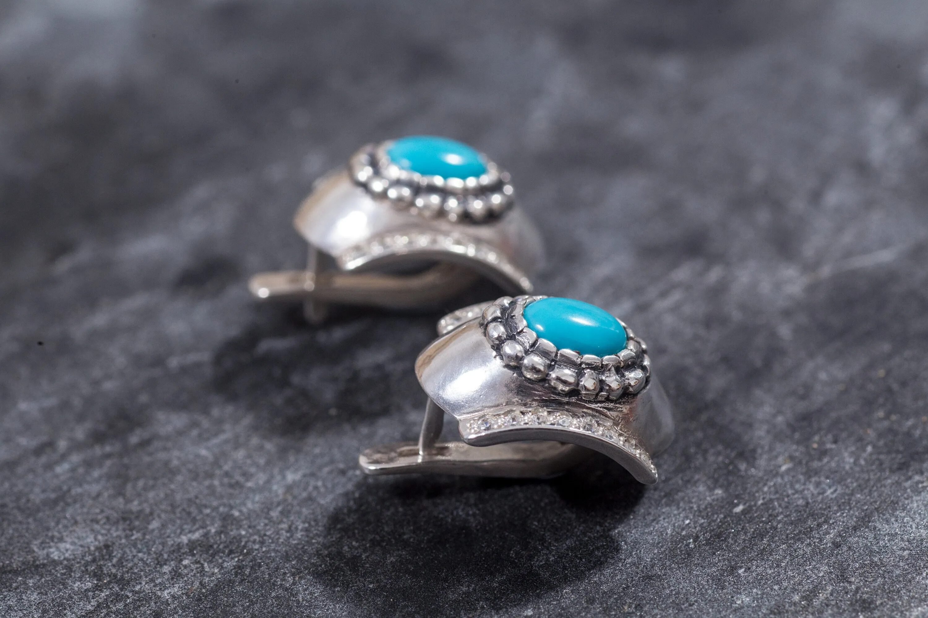 Chunky Turquoise Earrings - Genuine Turquoise Earrings - Turquoise Silver Hoops