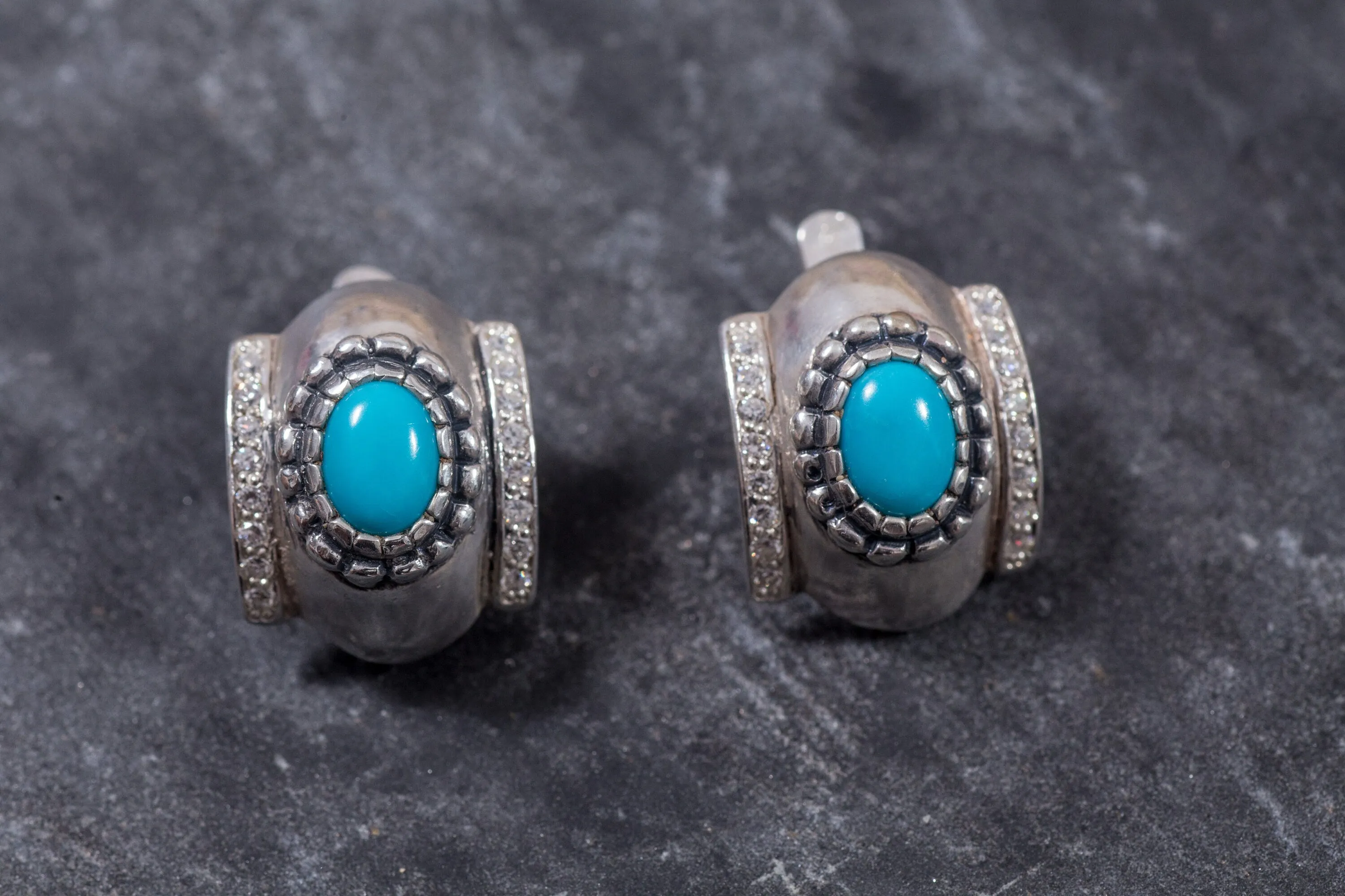 Chunky Turquoise Earrings - Genuine Turquoise Earrings - Turquoise Silver Hoops