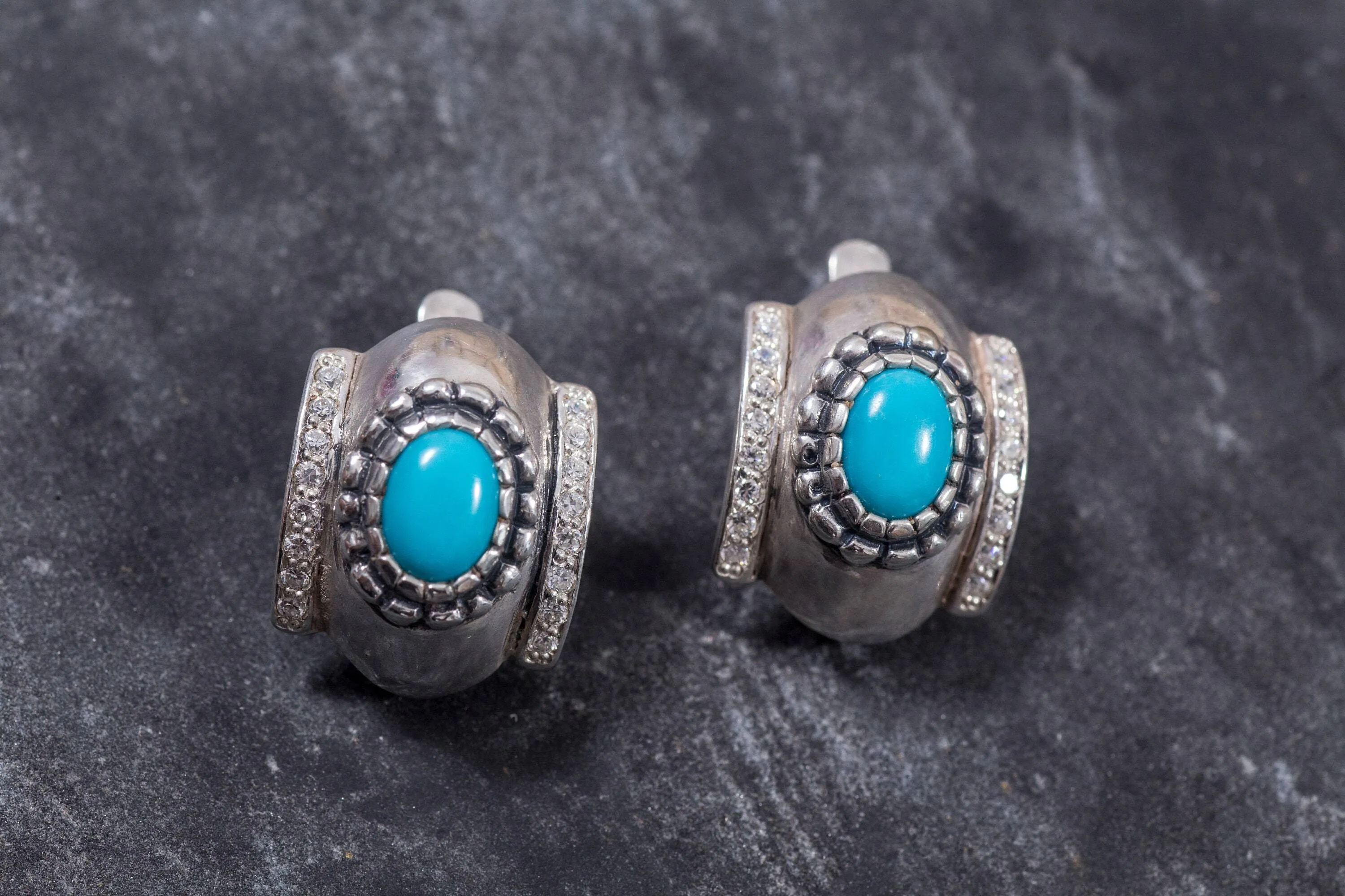 Chunky Turquoise Earrings - Genuine Turquoise Earrings - Turquoise Silver Hoops