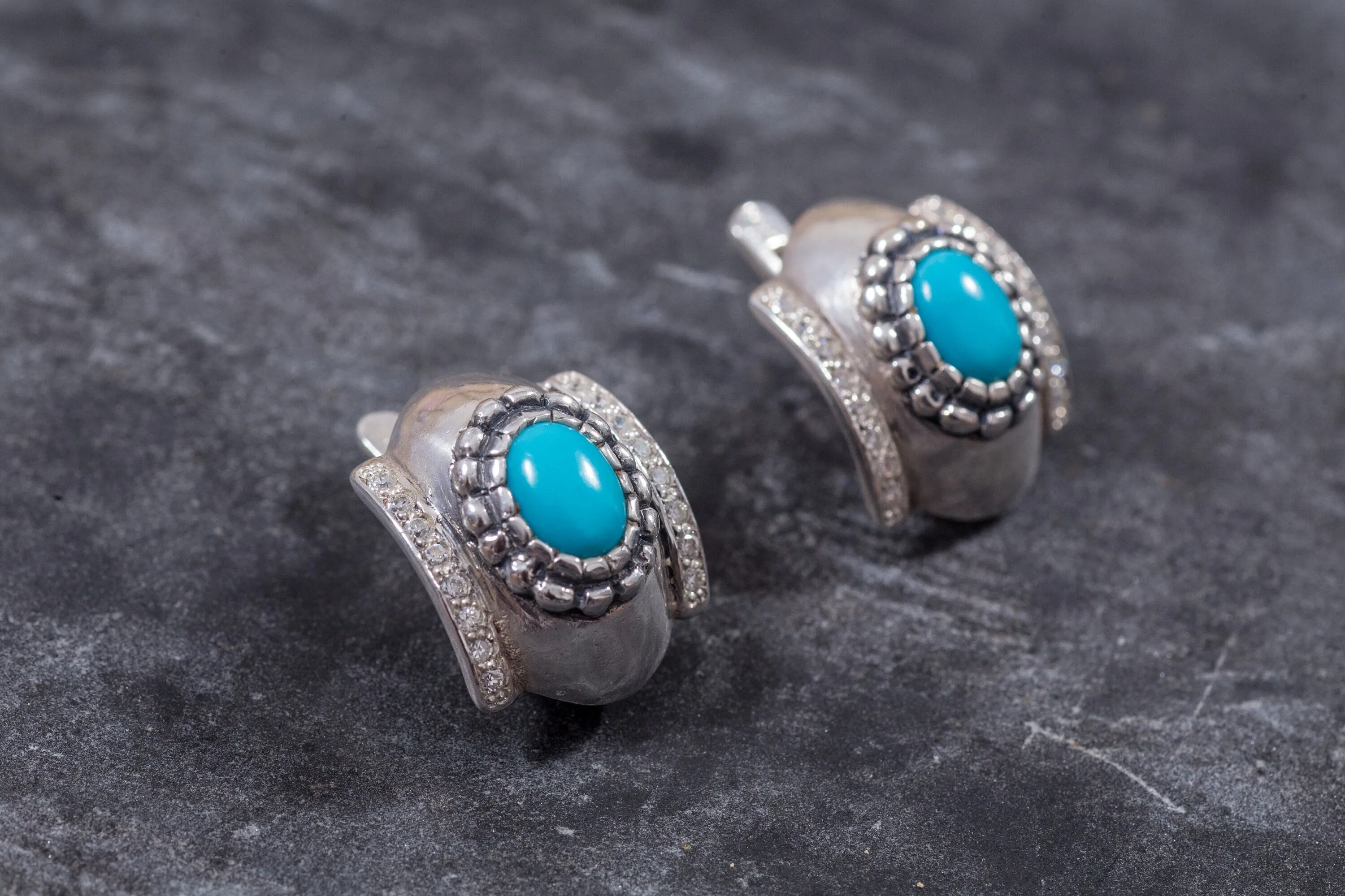 Chunky Turquoise Earrings - Genuine Turquoise Earrings - Turquoise Silver Hoops
