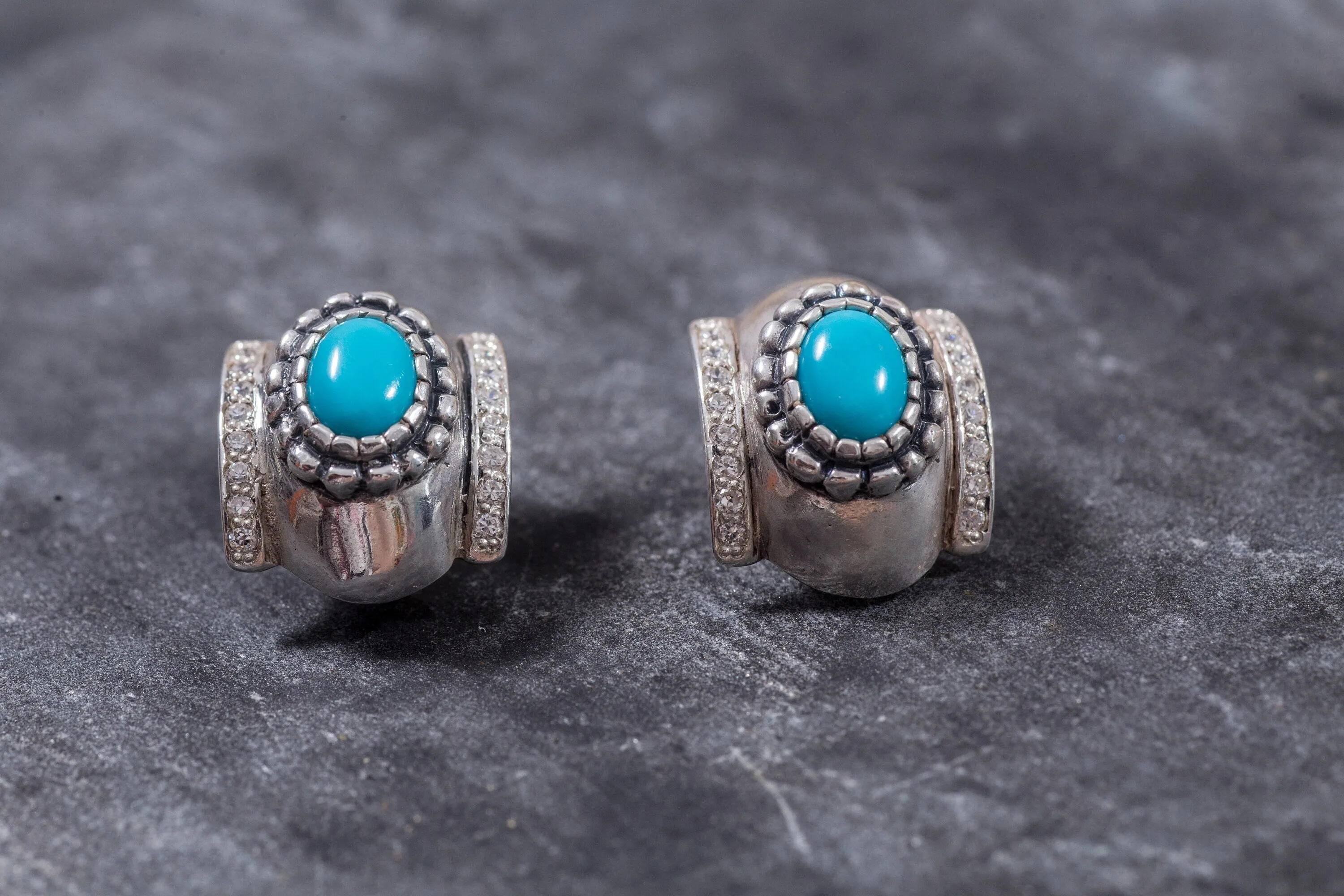 Chunky Turquoise Earrings - Genuine Turquoise Earrings - Turquoise Silver Hoops