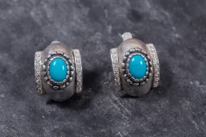 Chunky Turquoise Earrings - Genuine Turquoise Earrings - Turquoise Silver Hoops