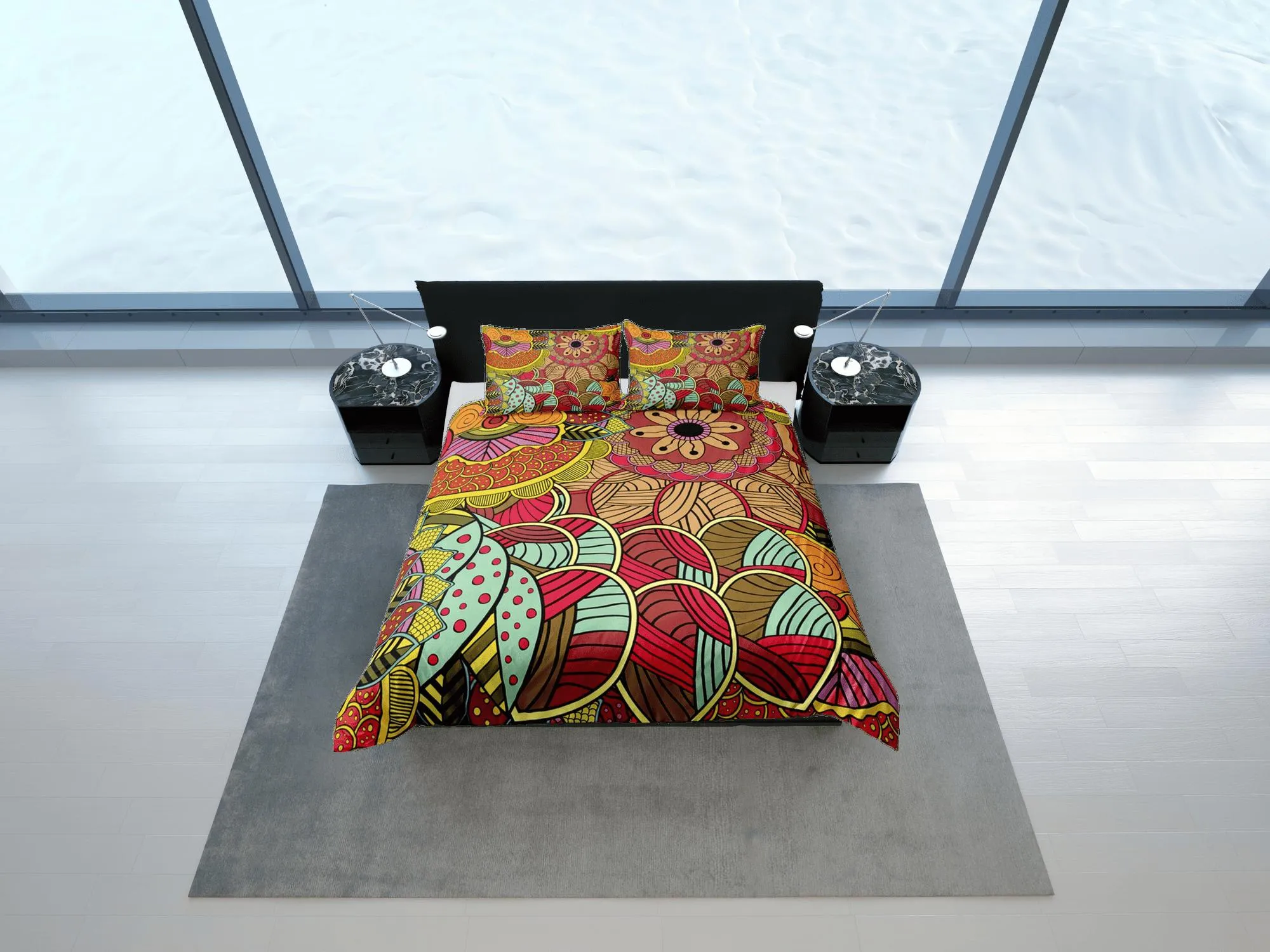 Colorful african pattern bedding set duvet cover, boho bedding african ethnic tribal design afrocentric designer bedding, south african gift