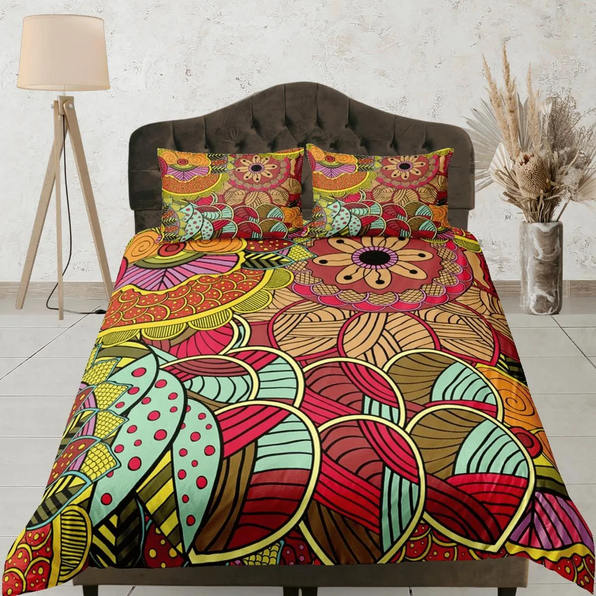 Colorful african pattern bedding set duvet cover, boho bedding african ethnic tribal design afrocentric designer bedding, south african gift