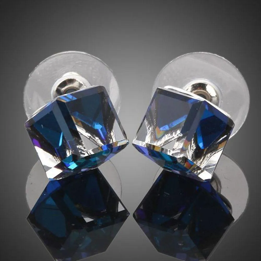 Crystal Blue Square Stud Earrings