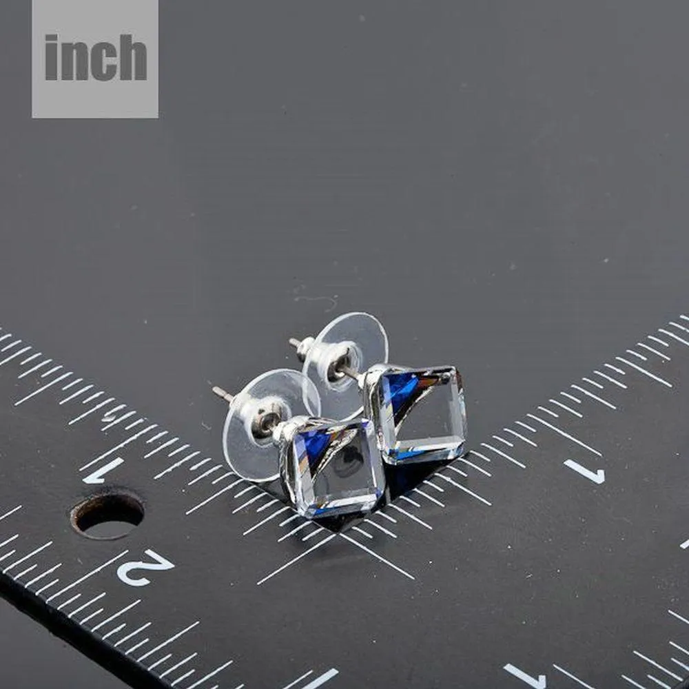 Crystal Blue Square Stud Earrings