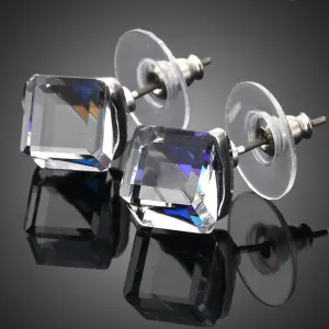 Crystal Blue Square Stud Earrings