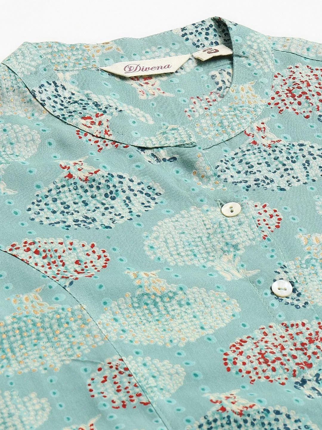 Divena Sea Green Floral Rayon A-line Shirts Style Top