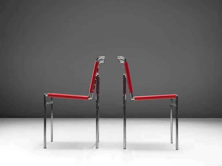 Eileen Gray Pair of 'Roquebrune' Dining Chairs in Red Leather