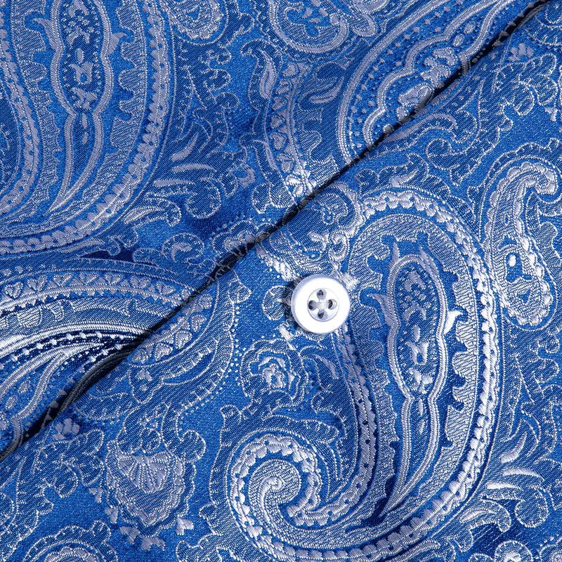 Elegant Blue Paisley Silk Dress Shirt