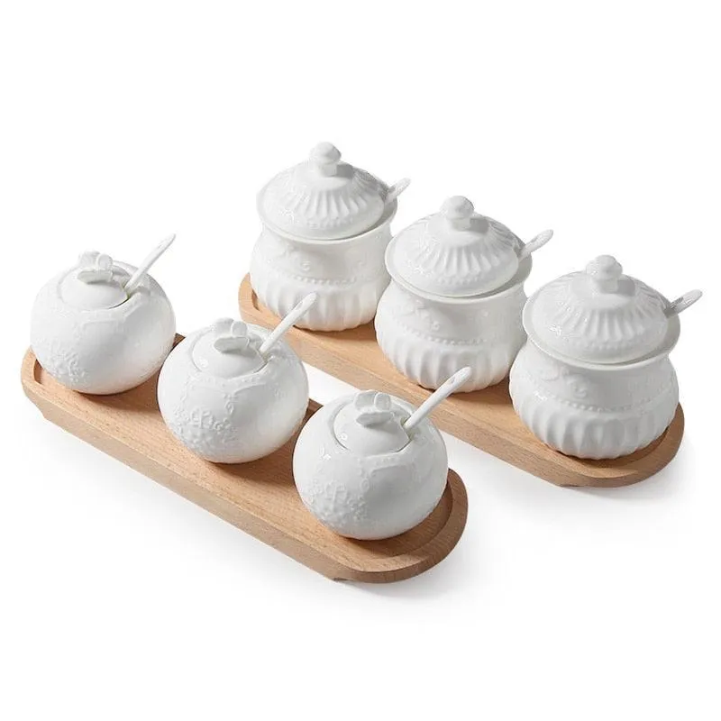 Elegant Butterfly Ceramic Spice Jar Set with Embossed Designs, Measuring Spoons, and Secure Lids for Chic Kitchen Storage