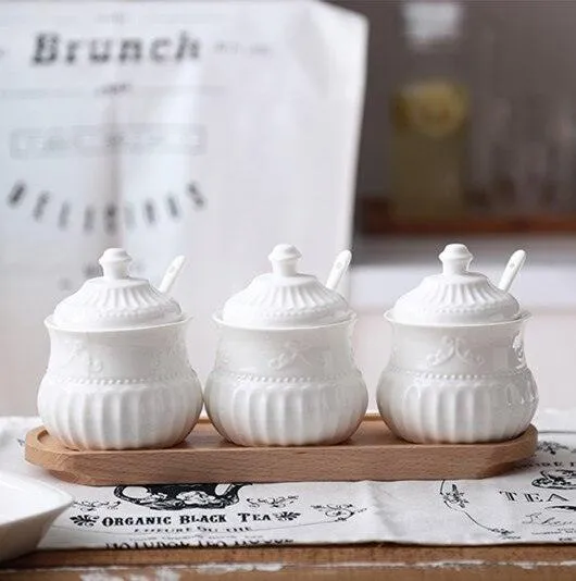 Elegant Butterfly Ceramic Spice Jar Set with Embossed Designs, Measuring Spoons, and Secure Lids for Chic Kitchen Storage