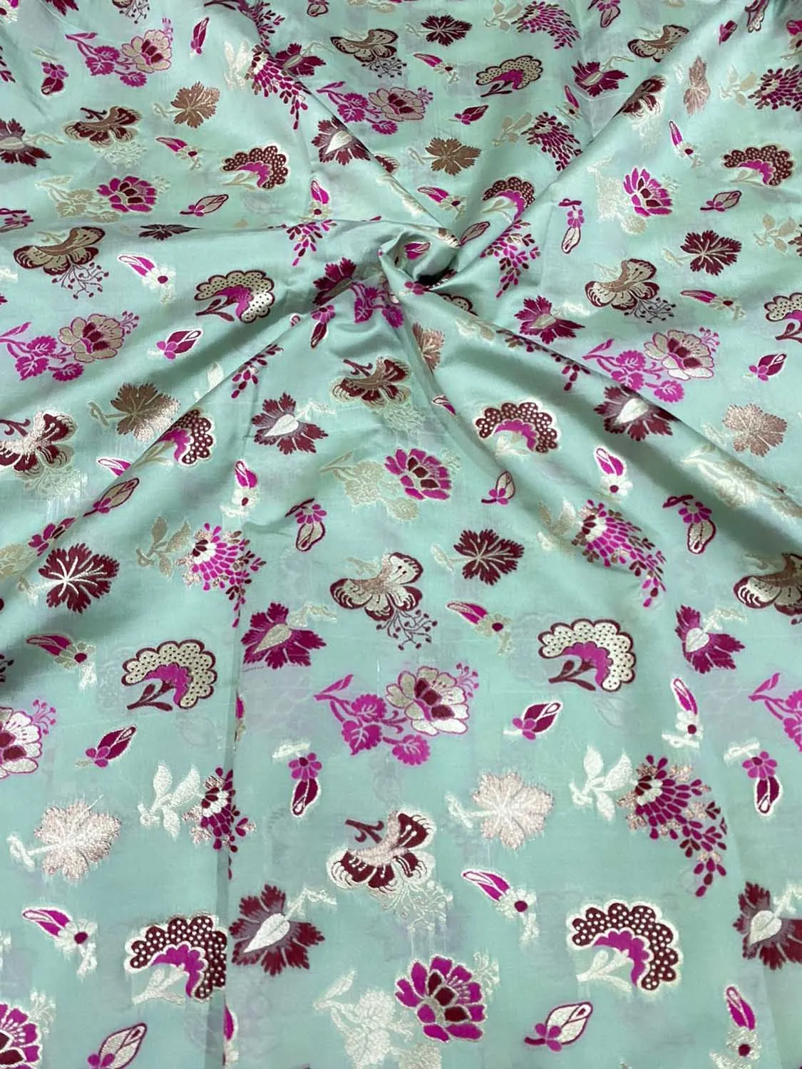 Elegant Green Banarasi Meenakari Silk Fabric