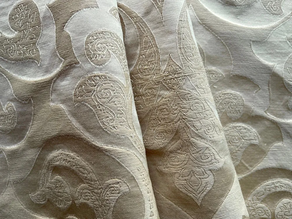 Elegant Soft Gold Silk Blend Jacquard Brocade