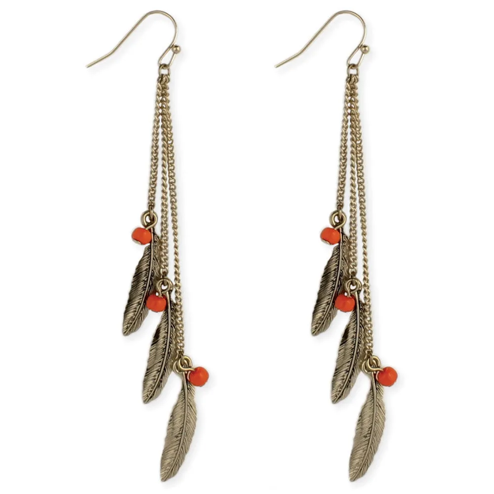 Feather and Bead Linear Earring