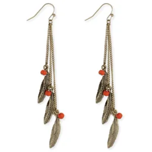 Feather and Bead Linear Earring