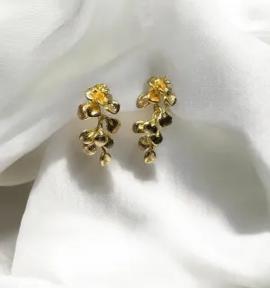 Floral - Fallen leaf Flower Gold statement earrings | dangly drop earrings | floral geometric earrings | Korean earrings
