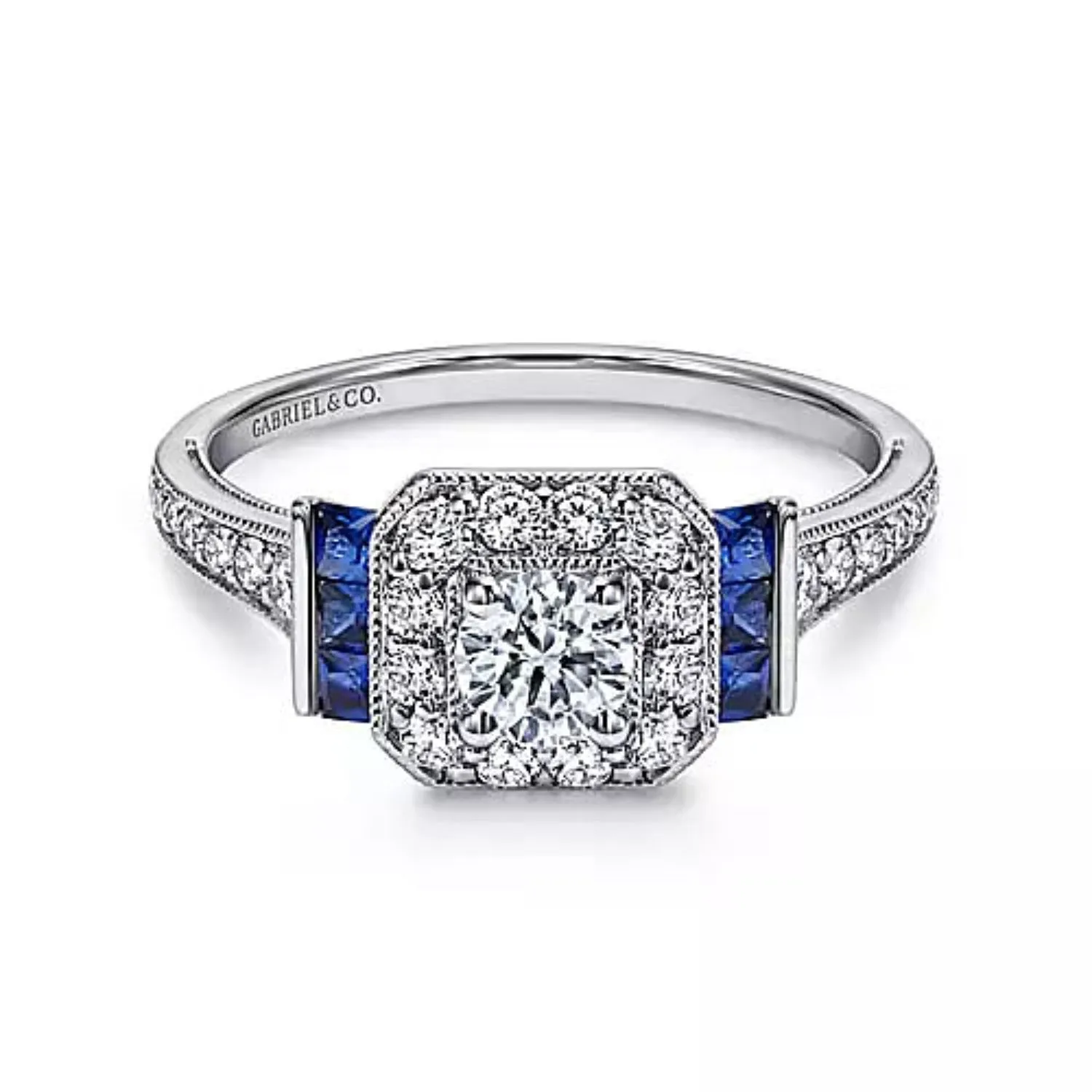 Gabriel & Co. Vintage Style Blue Sapphire & Diamond Engagement Ring
