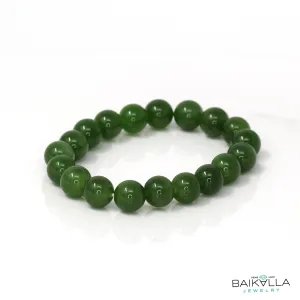 Genuine Green Jade Round Beads Bracelet Bangle ( 9.5 mm )