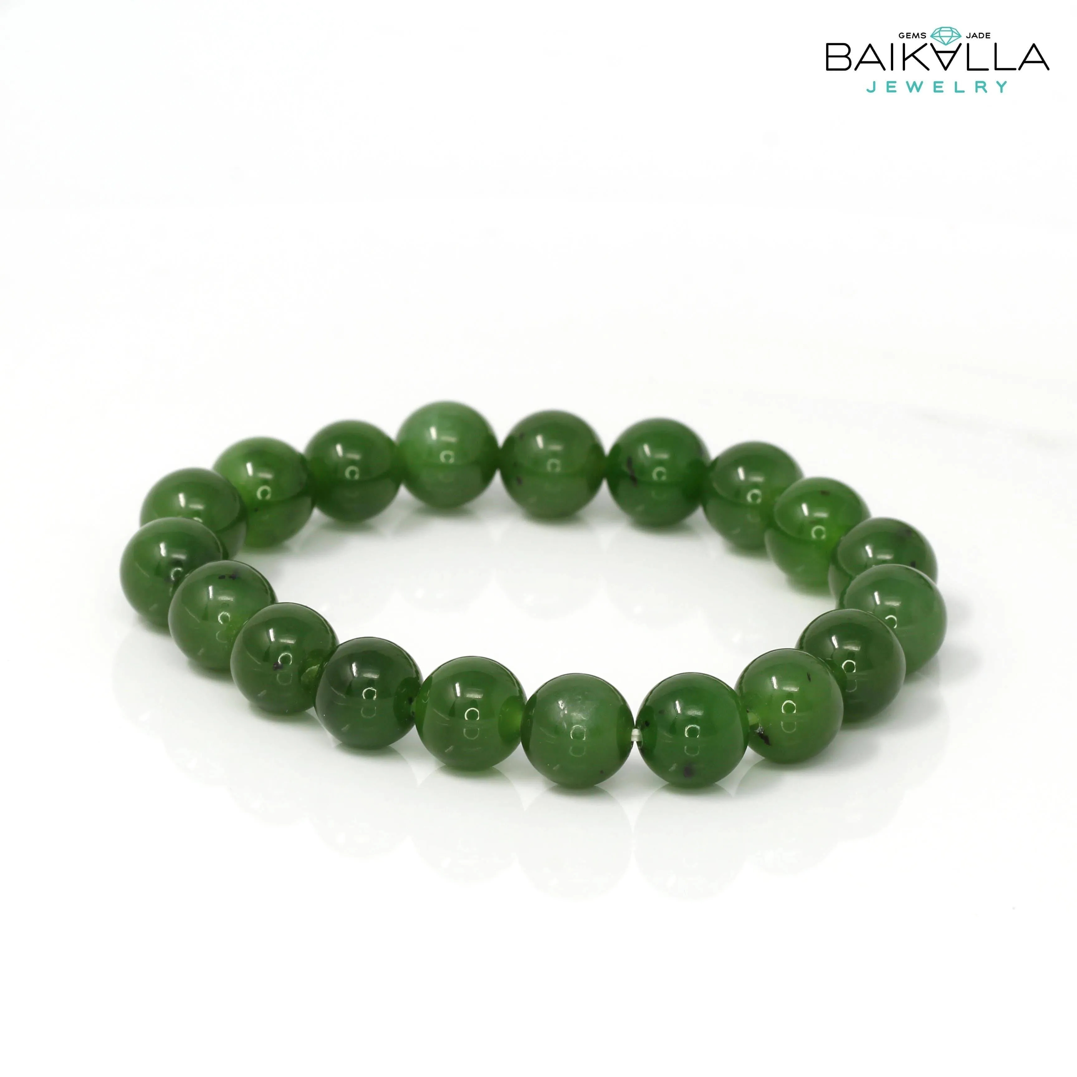 Genuine Green Jade Round Beads Bracelet Bangle ( 9.5 mm )