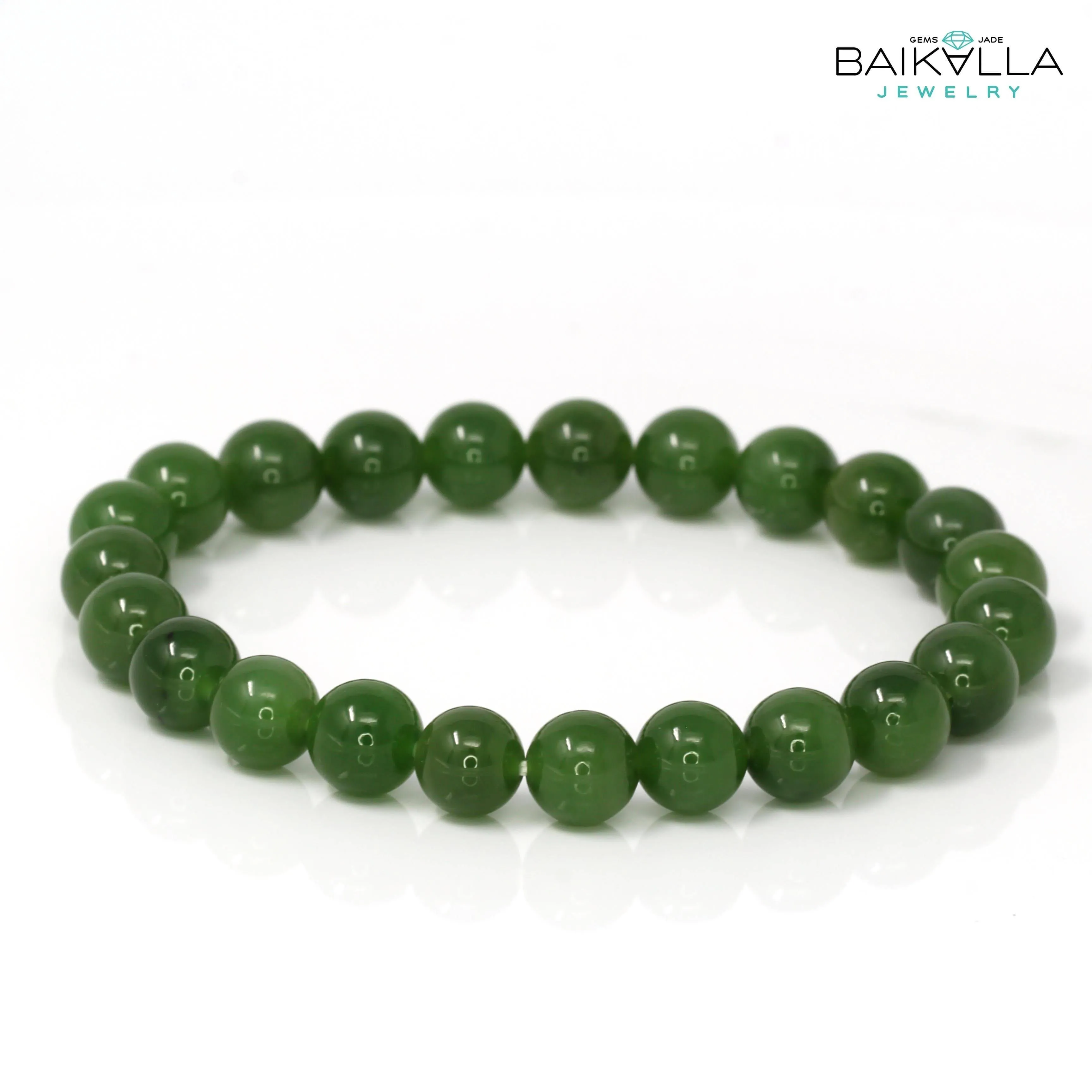 Genuine Green Jade Round Beads Bracelet Bangle ( 9.5 mm )