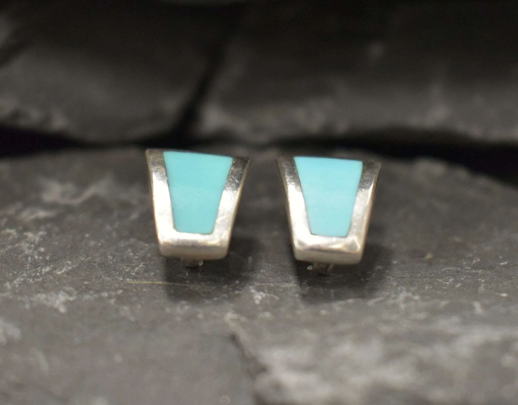 Genuine Turquoise Earrings - Flat Blue Earrings - Smooth Trapezoid Earrings