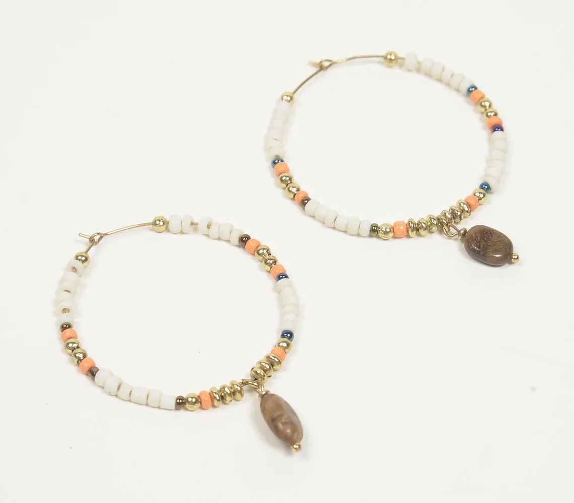 Glass beads & Natural Stone Hoop Earrings