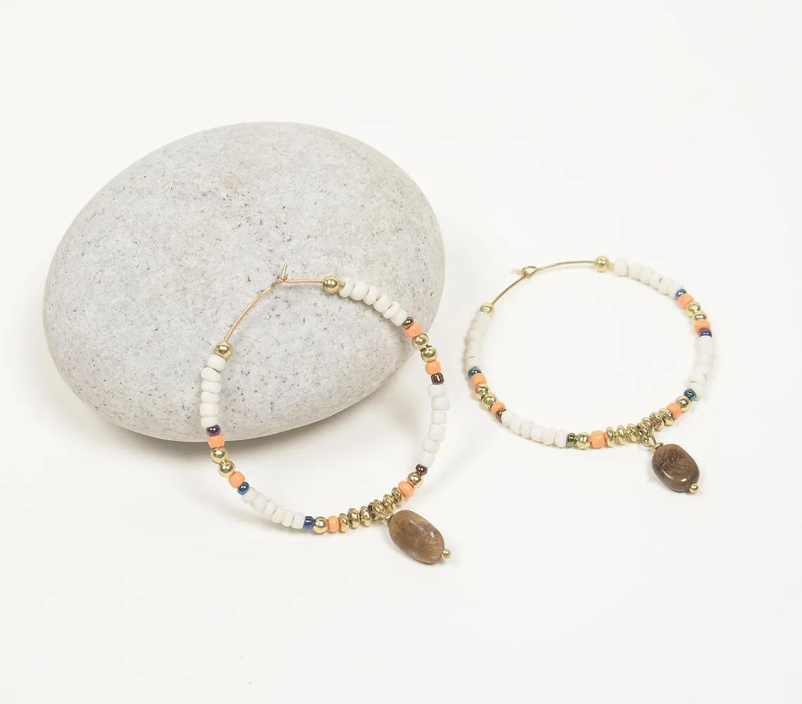 Glass beads & Natural Stone Hoop Earrings