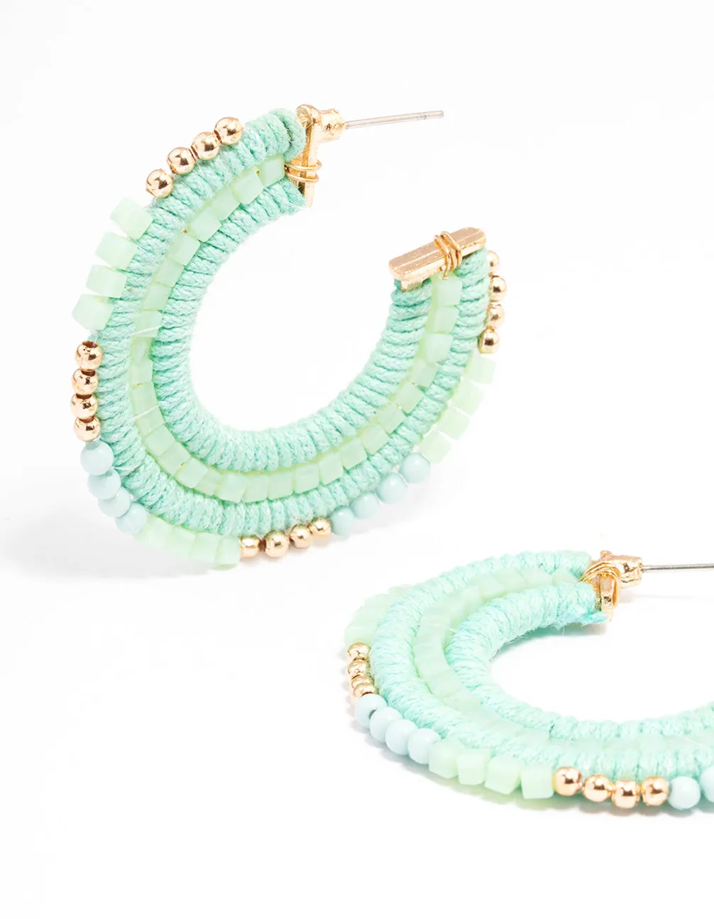 Gold Beaded Wrapped Hoop Earrings