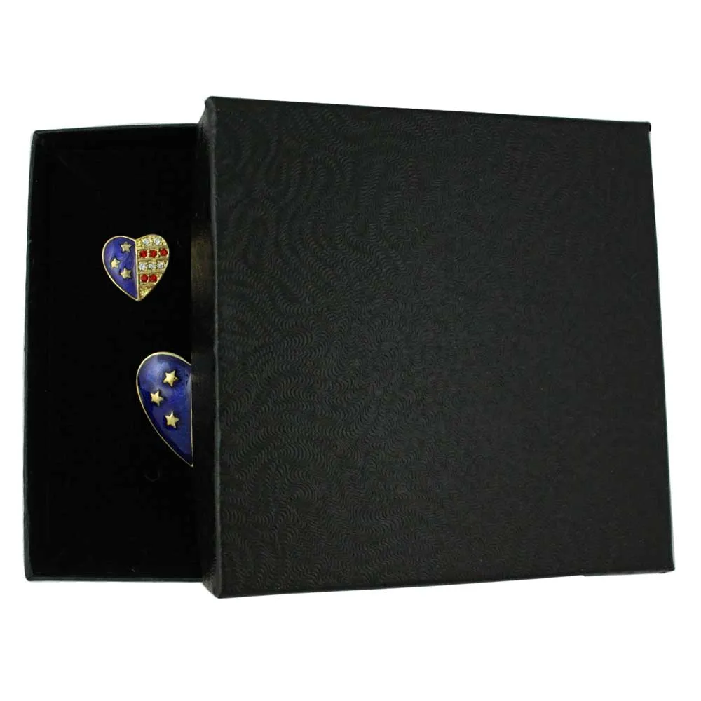 Gold Double Patriotic Heart Brooch Pin and Earring Boxed Set - PRF354BSC