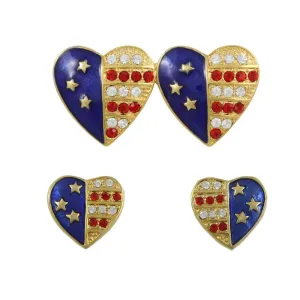 Gold Double Patriotic Heart Brooch Pin and Earring Boxed Set - PRF354BSC