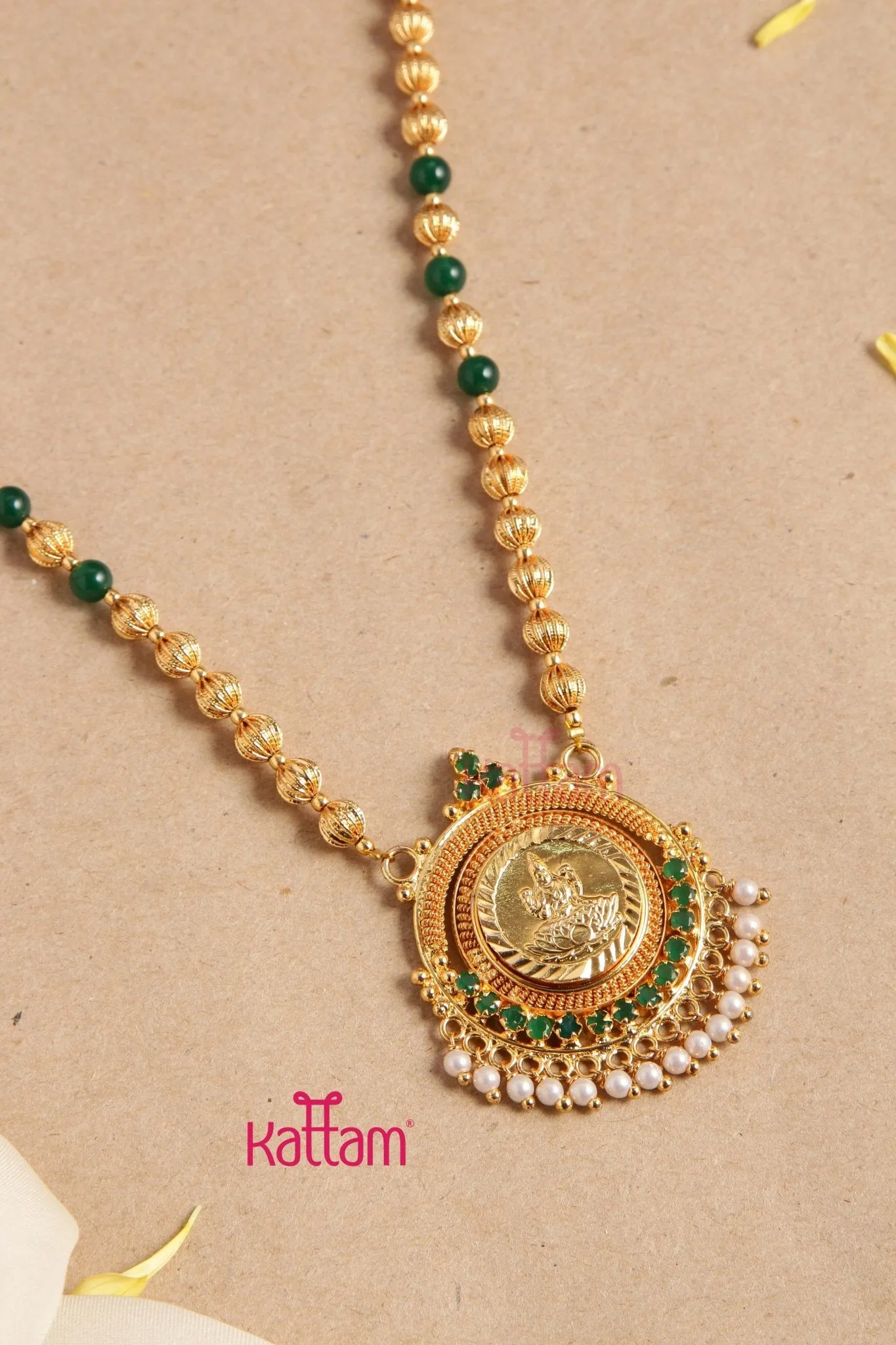 Goldtone Kerala Style Green Bead Chain (No earring)