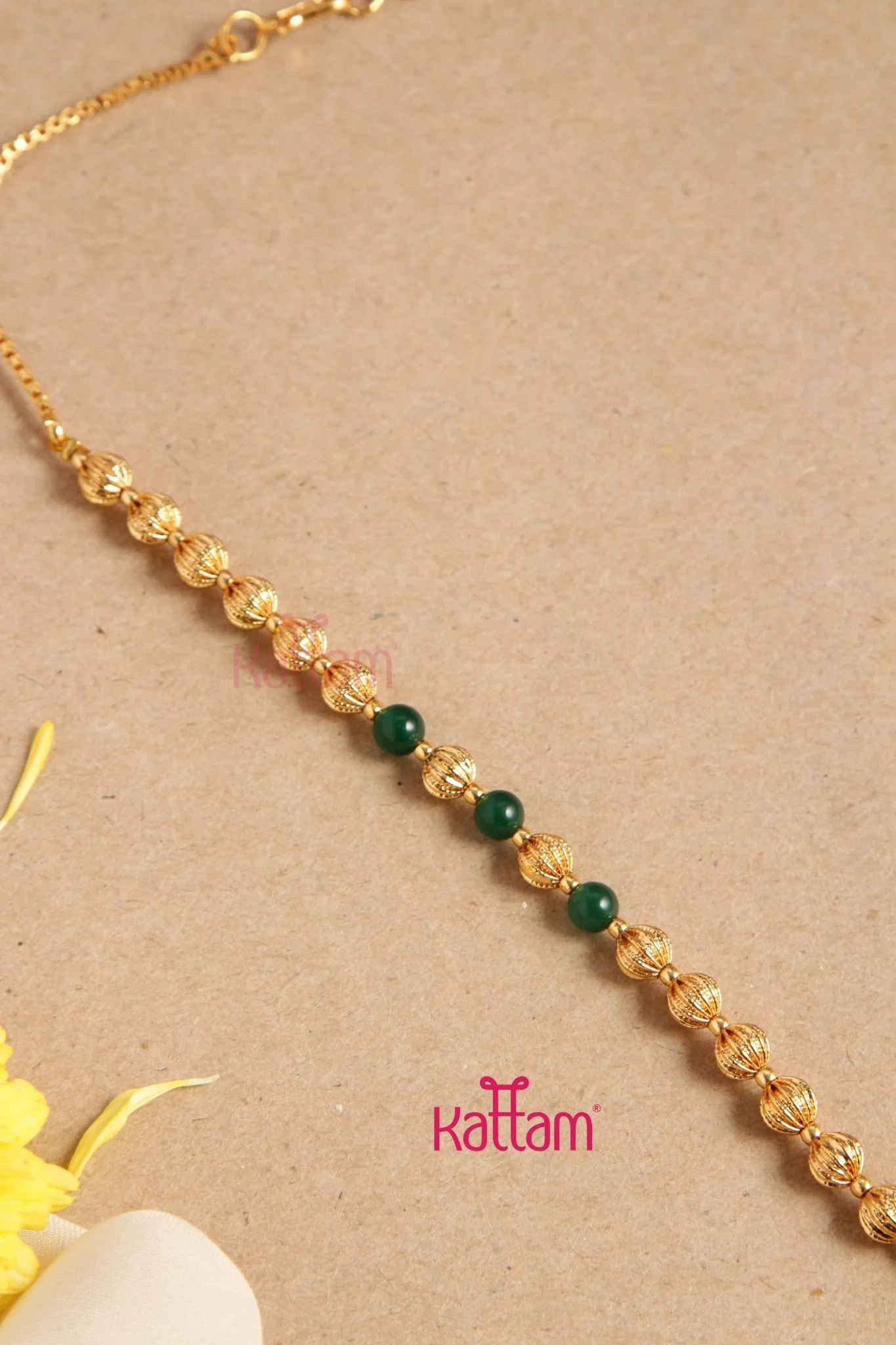 Goldtone Kerala Style Green Bead Chain (No earring)