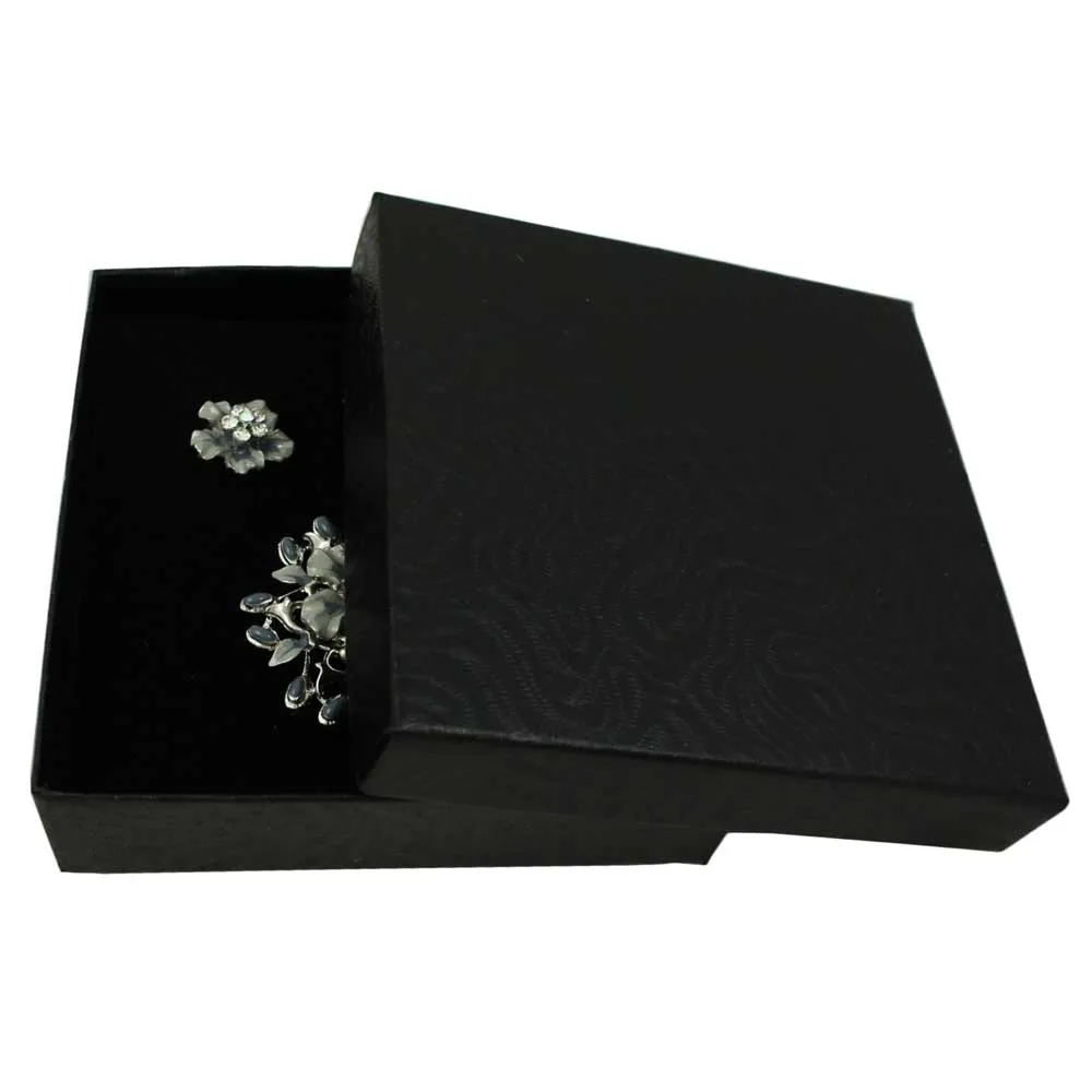 Gray Enamel and Crystal Floral Spray Pin and Earring Set - PRL913BS