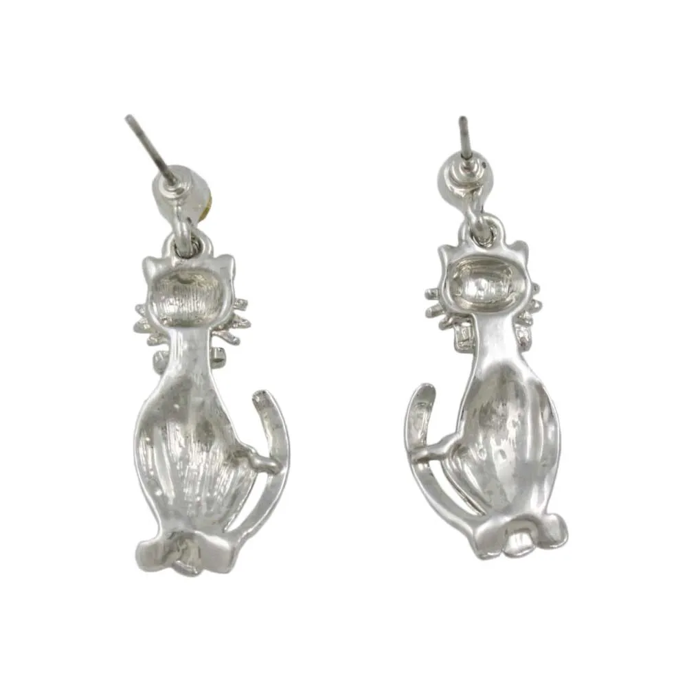 Gray Enamel Tuxedo Cat Dangling Pierced Earring - REE943